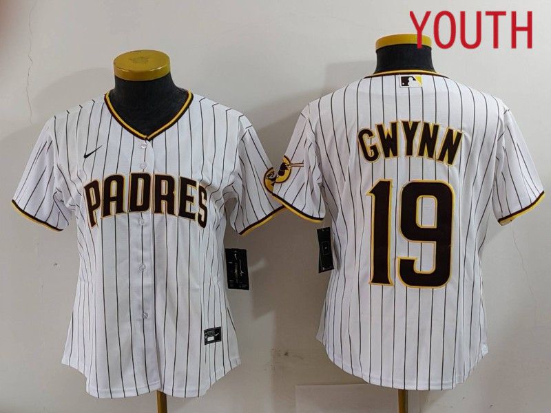 Youth San Diego Padres #19 Gwynn White Stripe Game 2024 Nike MLB Jersey style 3->youth mlb jersey->Youth Jersey